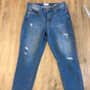NICOLE MILLER SOHO High Rise Ankle Skinny Medium Wash Distressed Jeans Size 8